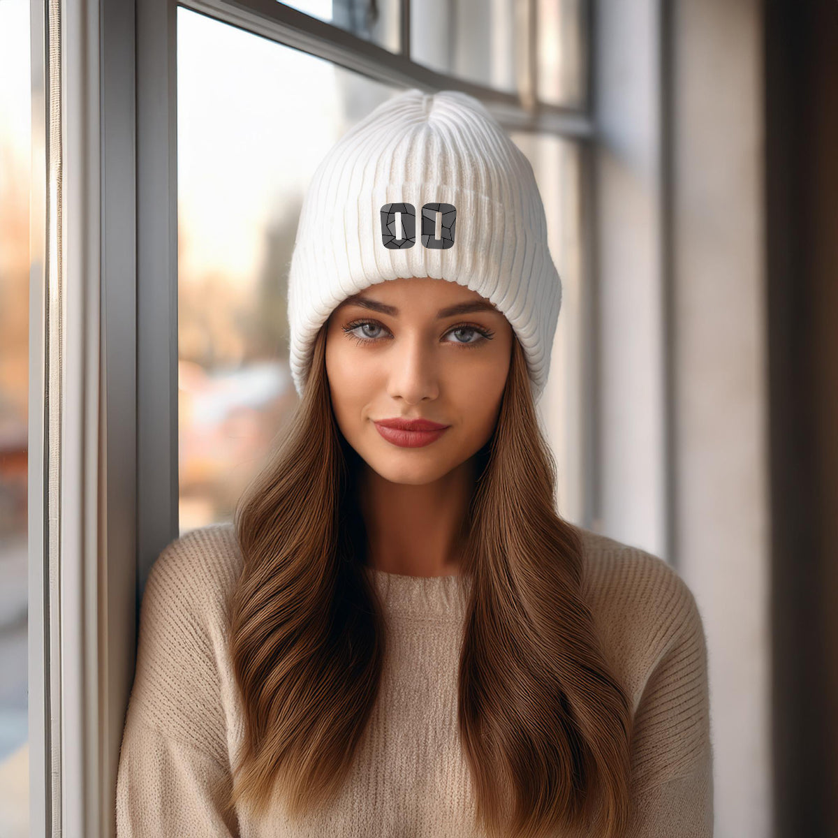 Beanies Plus 00 Number Cuffed Beanie (White)