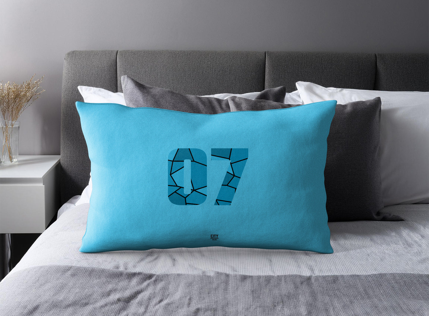 Print Deliver Plus 07 Number Pillow Case and Pillow Throw (Sky Blue)