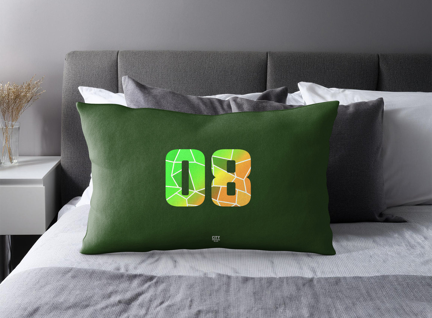 Print Deliver Plus 08 Number Pillow Case and Pillow Throw (Olive Green)