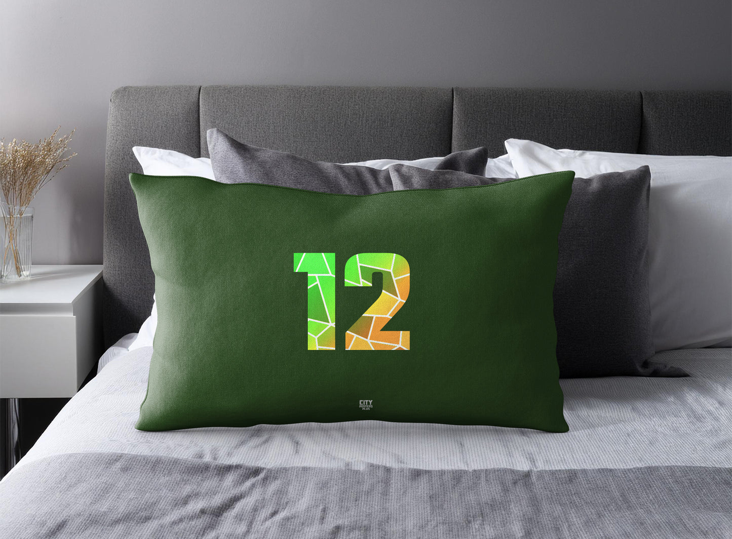 Print Deliver Plus 12 Number Pillow Case and Pillow Throw (Olive Green)