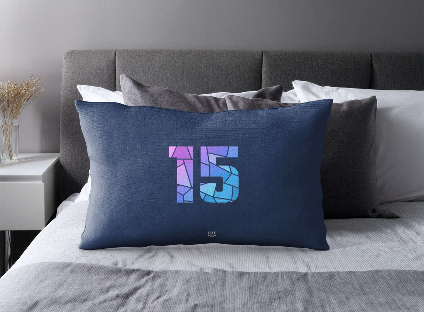 Print Deliver Plus 15 Number Pillow Case and Pillow Throw (Navy Blue)