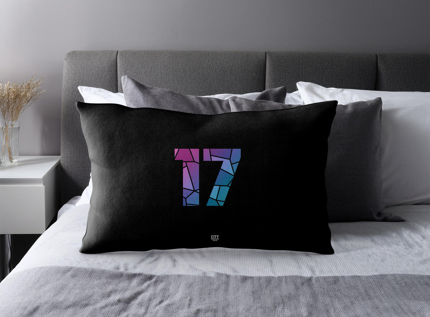 Print Deliver Plus 17 Number Pillow Case and Pillow Throw (Black)