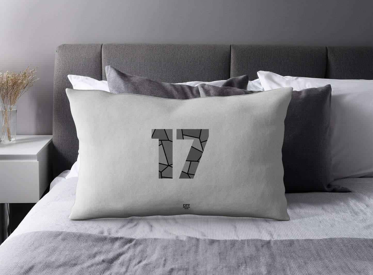 Print Deliver Plus 17 Number Pillow Case and Pillow Throw (Melange Grey)