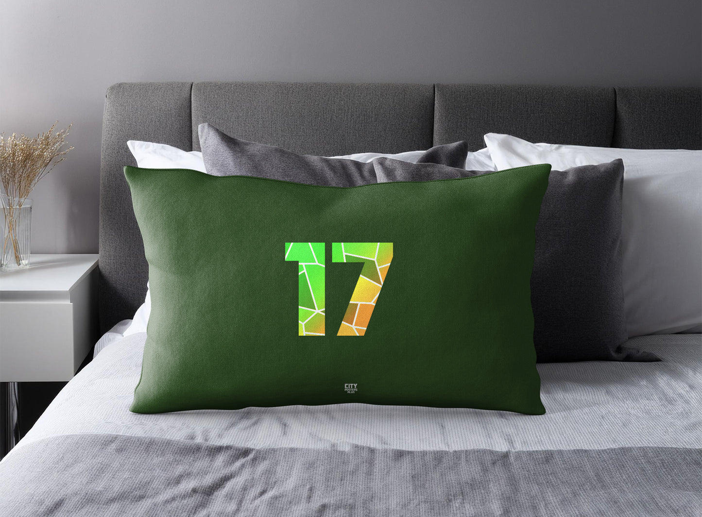 Print Deliver Plus 17 Number Pillow Case and Pillow Throw (Olive Green)