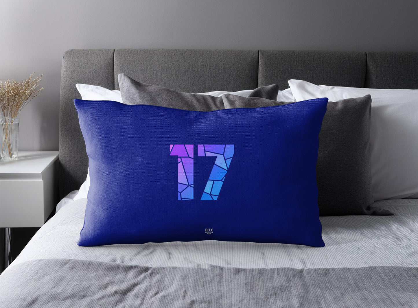 Print Deliver Plus 17 Number Pillow Case and Pillow Throw (Royal Blue)