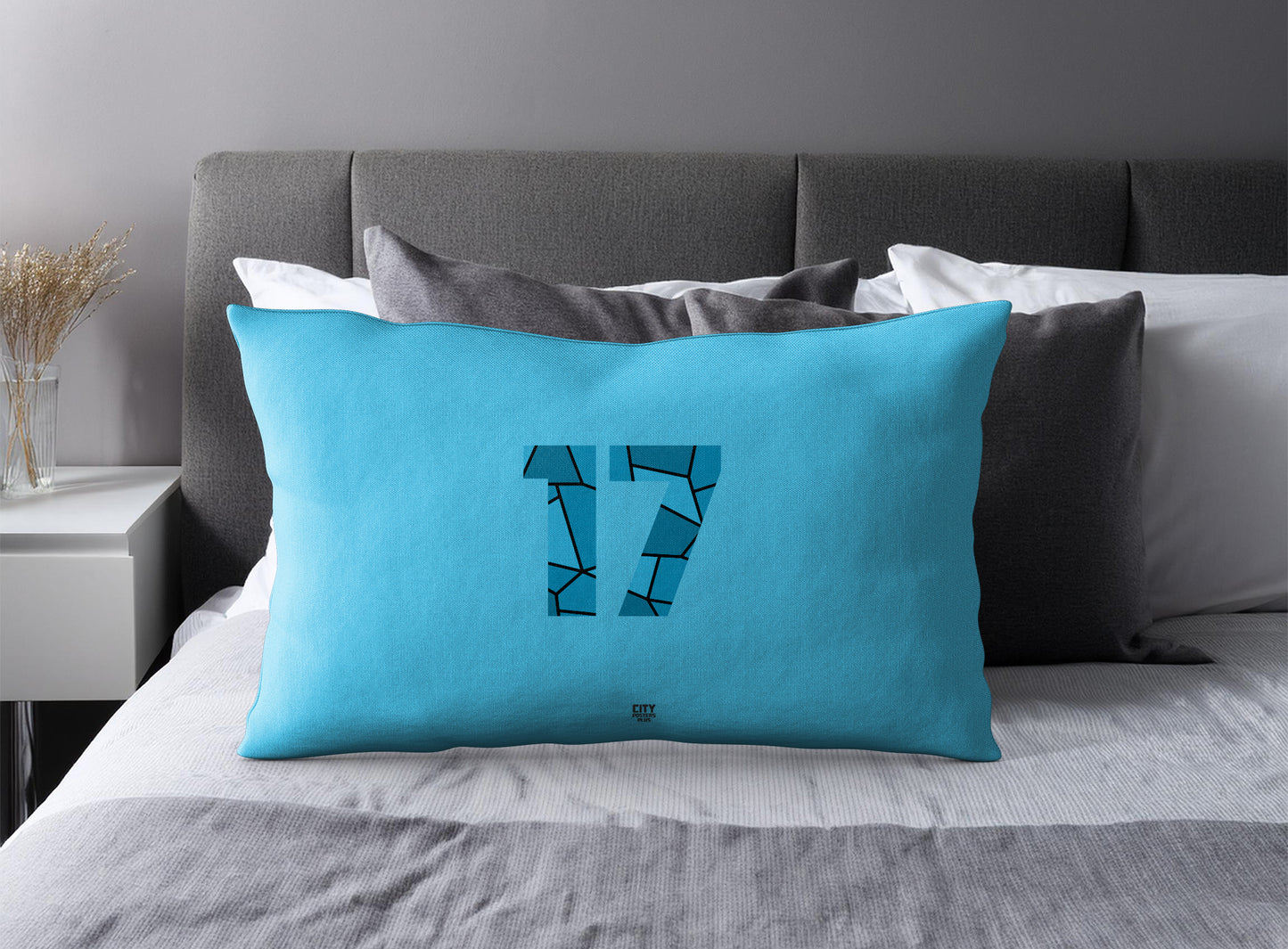 Print Deliver Plus 17 Number Pillow Case and Pillow Throw (Sky Blue)