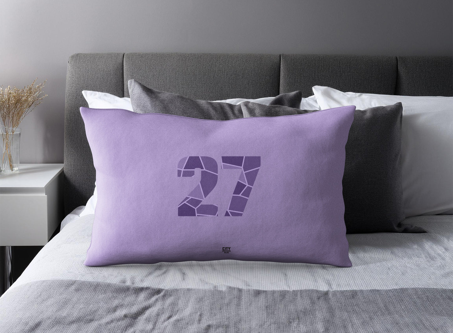 Print Deliver Plus 27 Number Pillow Case and Pillow Throw (Iris Lavender)
