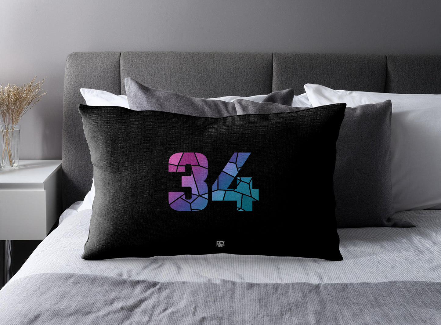 Print Deliver Plus 34 Number Pillow Case and Pillow Throw (Black)