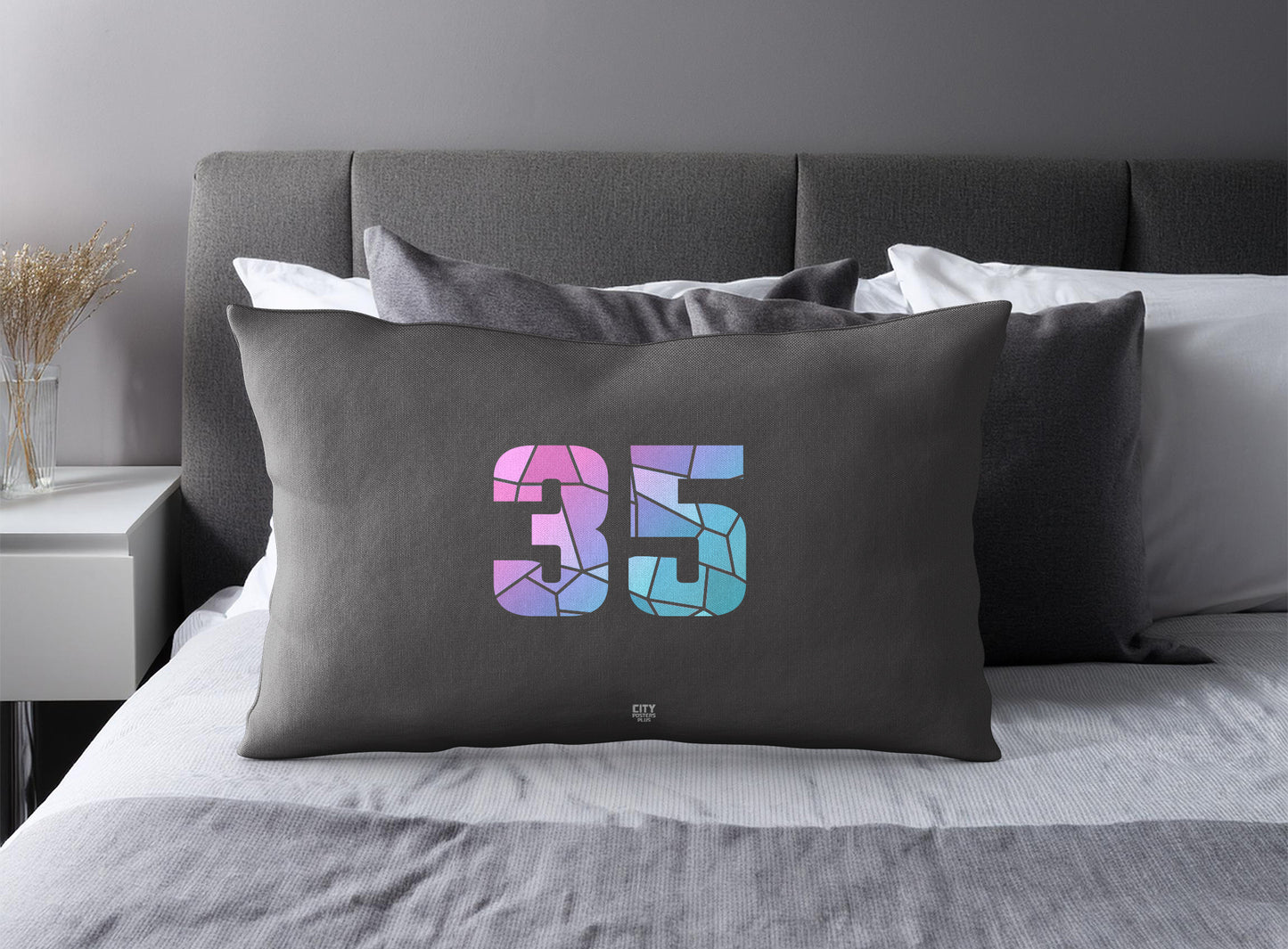 Print Deliver Plus 35 Number Pillow Case and Pillow Throw (Charcoal Grey)