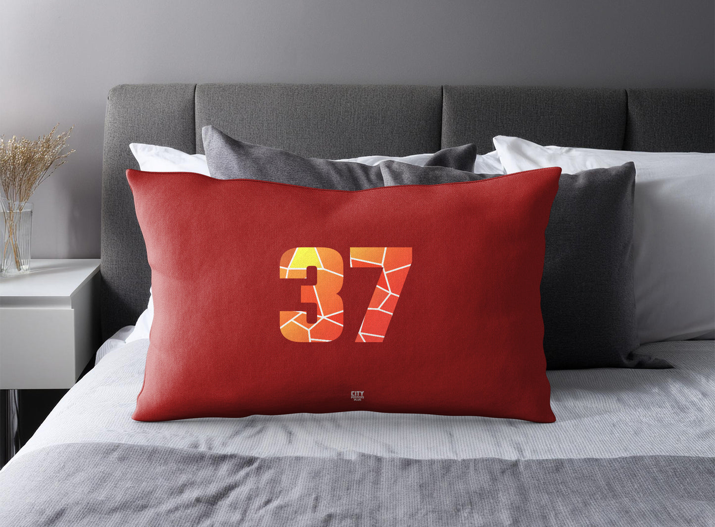 Print Deliver Plus 37 Number Pillow Case and Pillow Throw (Red)