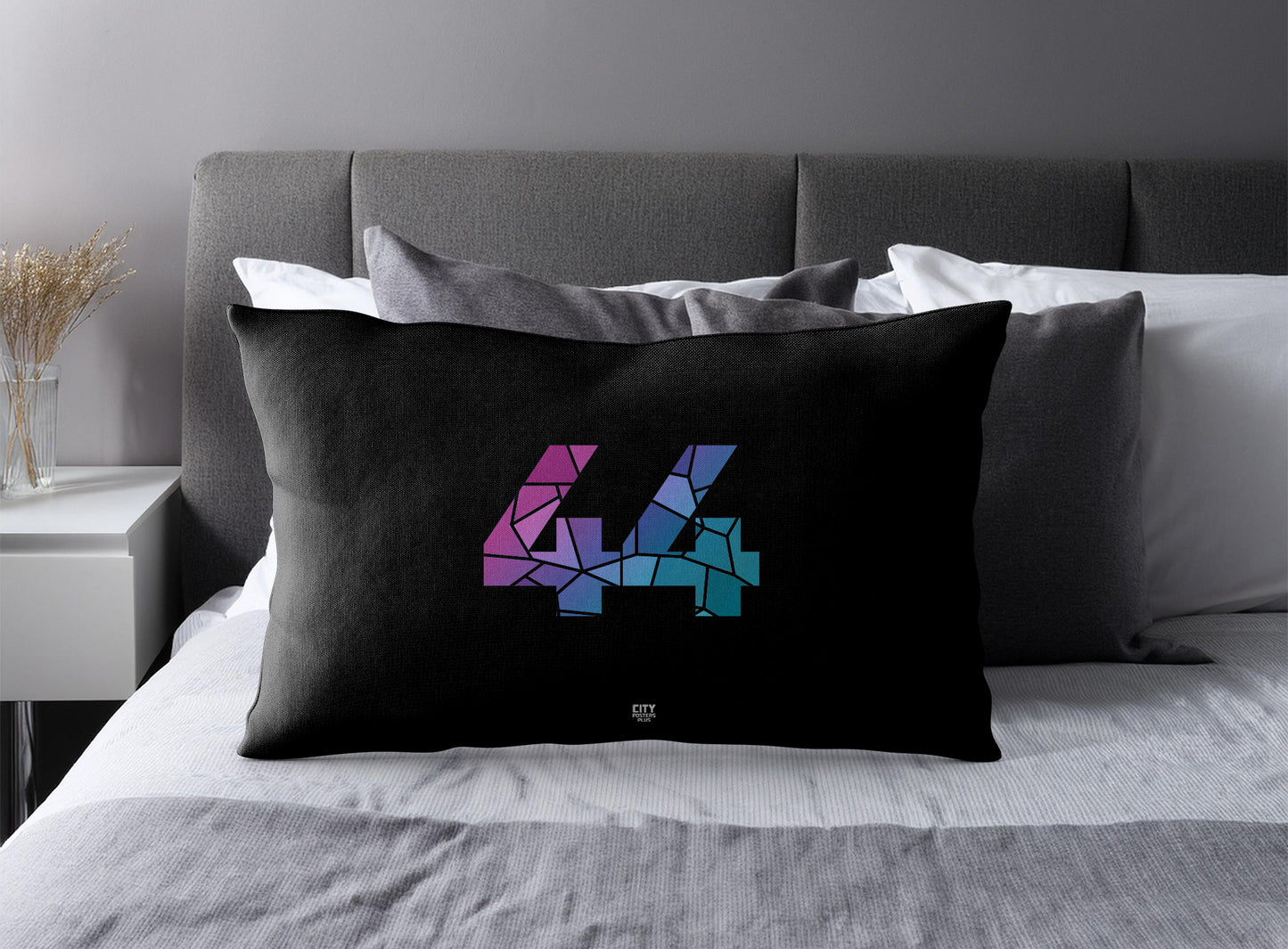 Print Deliver Plus 44 Number Pillow Case and Pillow Throw (Black)