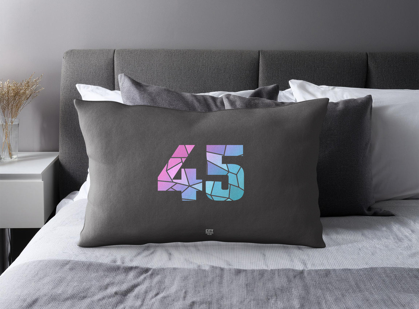 Print Deliver Plus 45 Number Pillow Case and Pillow Throw (Charcoal Grey)
