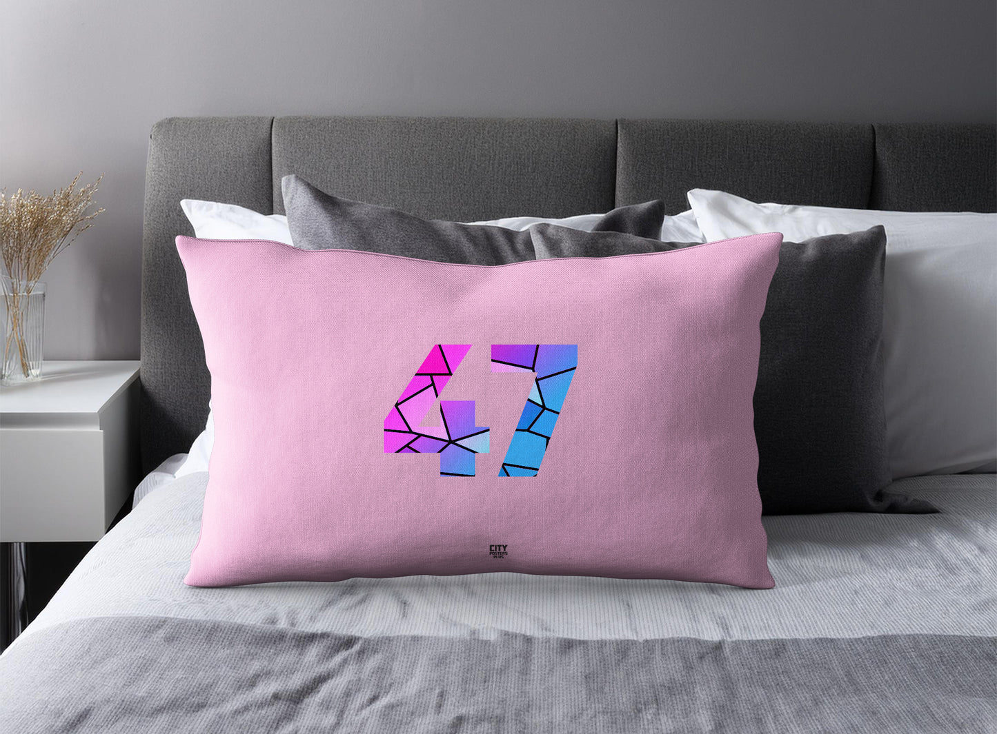 Print Deliver Plus 47 Number Pillow Case and Pillow Throw (Light Pink)