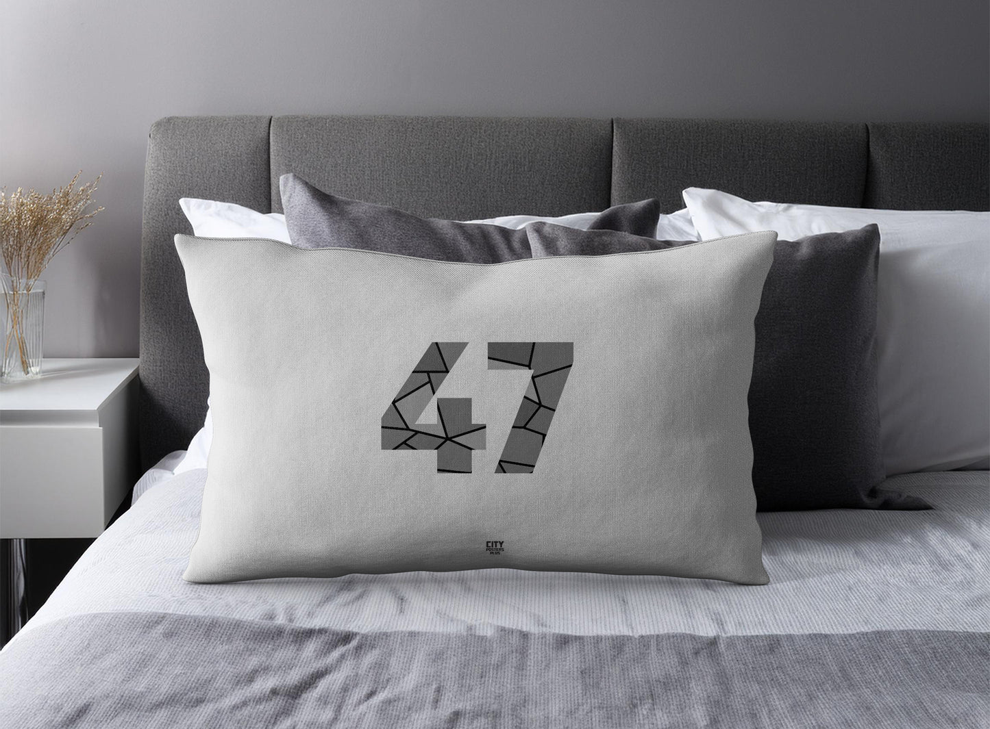 Print Deliver Plus 47 Number Pillow Case and Pillow Throw (Melange Grey)