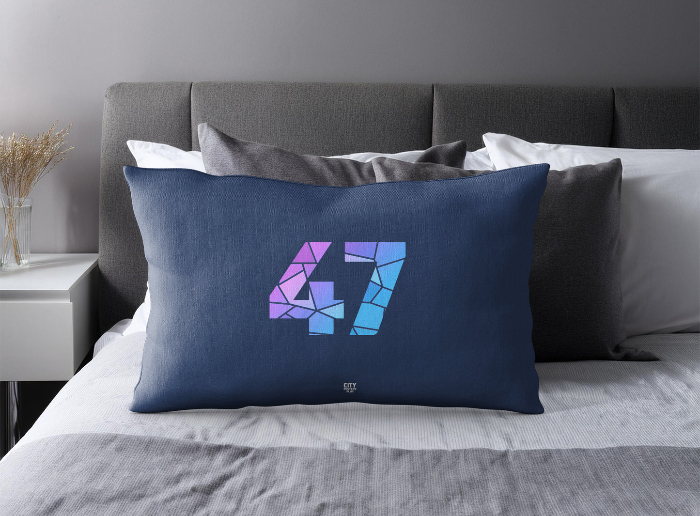 Print Deliver Plus 47 Number Pillow Case and Pillow Throw (Navy Blue)