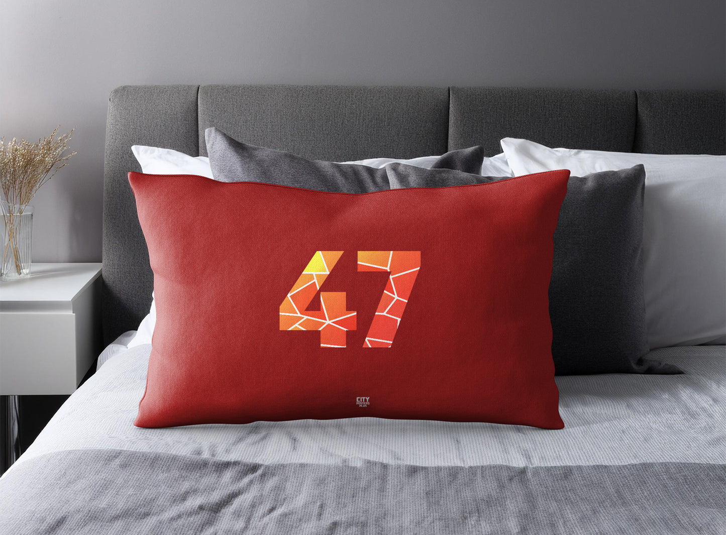 Print Deliver Plus 47 Number Pillow Case and Pillow Throw (Red)