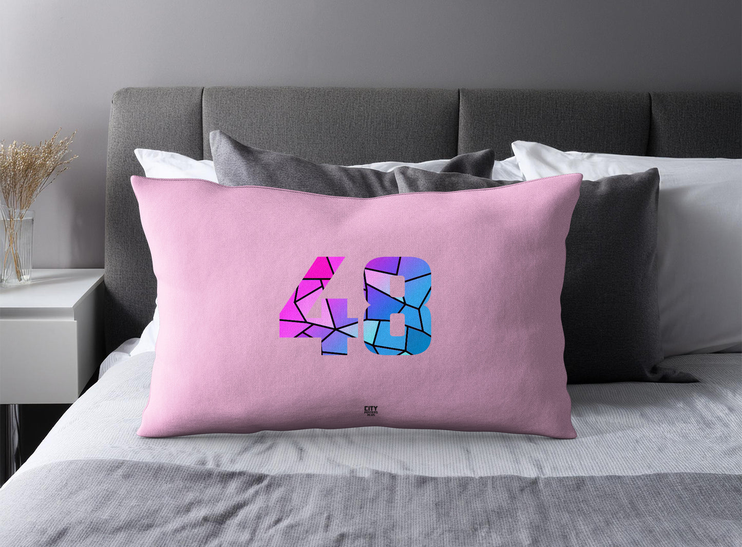 Print Deliver Plus 48 Number Pillow Case and Pillow Throw (Light Pink)