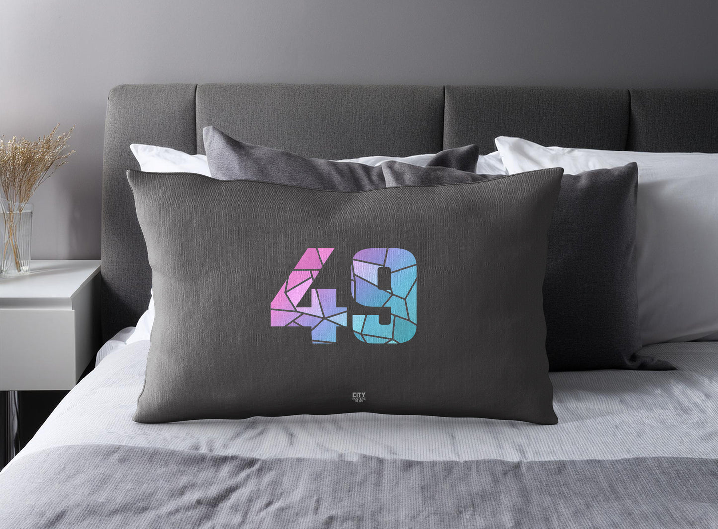 Print Deliver Plus 49 Number Pillow Case and Pillow Throw (Charcoal Grey)