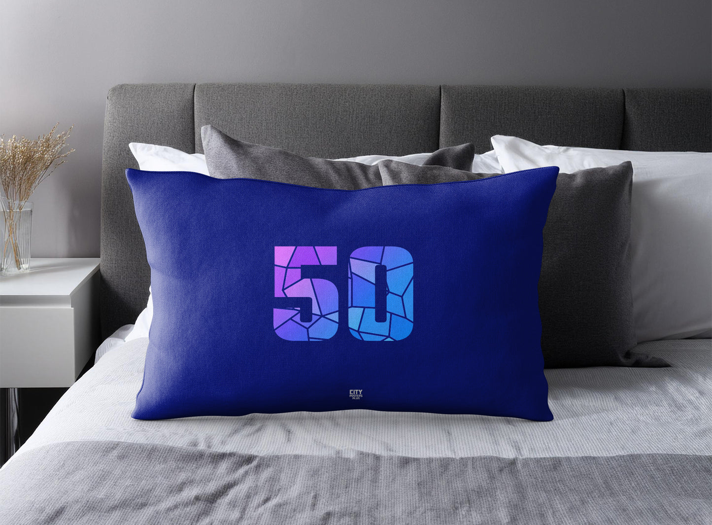 Print Deliver Plus 50 Number Pillow Case and Pillow Throw (Royal Blue)