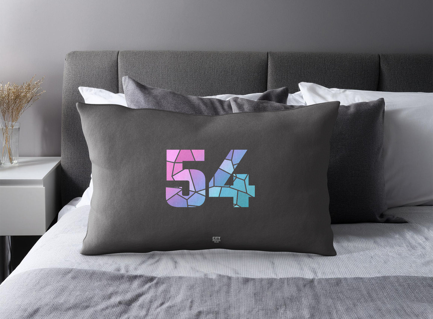 Print Deliver Plus 54 Number Pillow Case and Pillow Throw (Charcoal Grey)