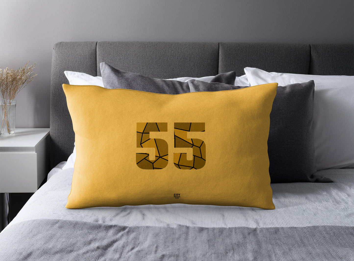 Print Deliver Plus 55 Number Pillow Case and Pillow Throw (Golden Yellow)