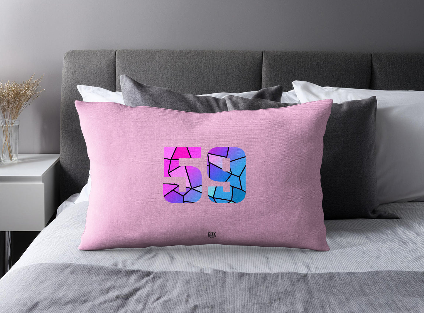 Print Deliver Plus 59 Number Pillow Case and Pillow Throw (Light Pink)