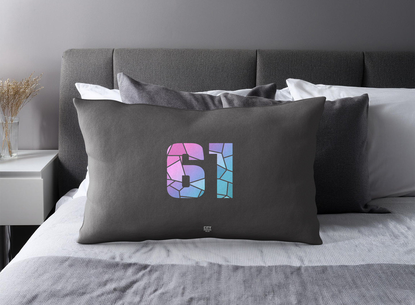 Print Deliver Plus 61 Number Pillow Case and Pillow Throw (Charcoal Grey)