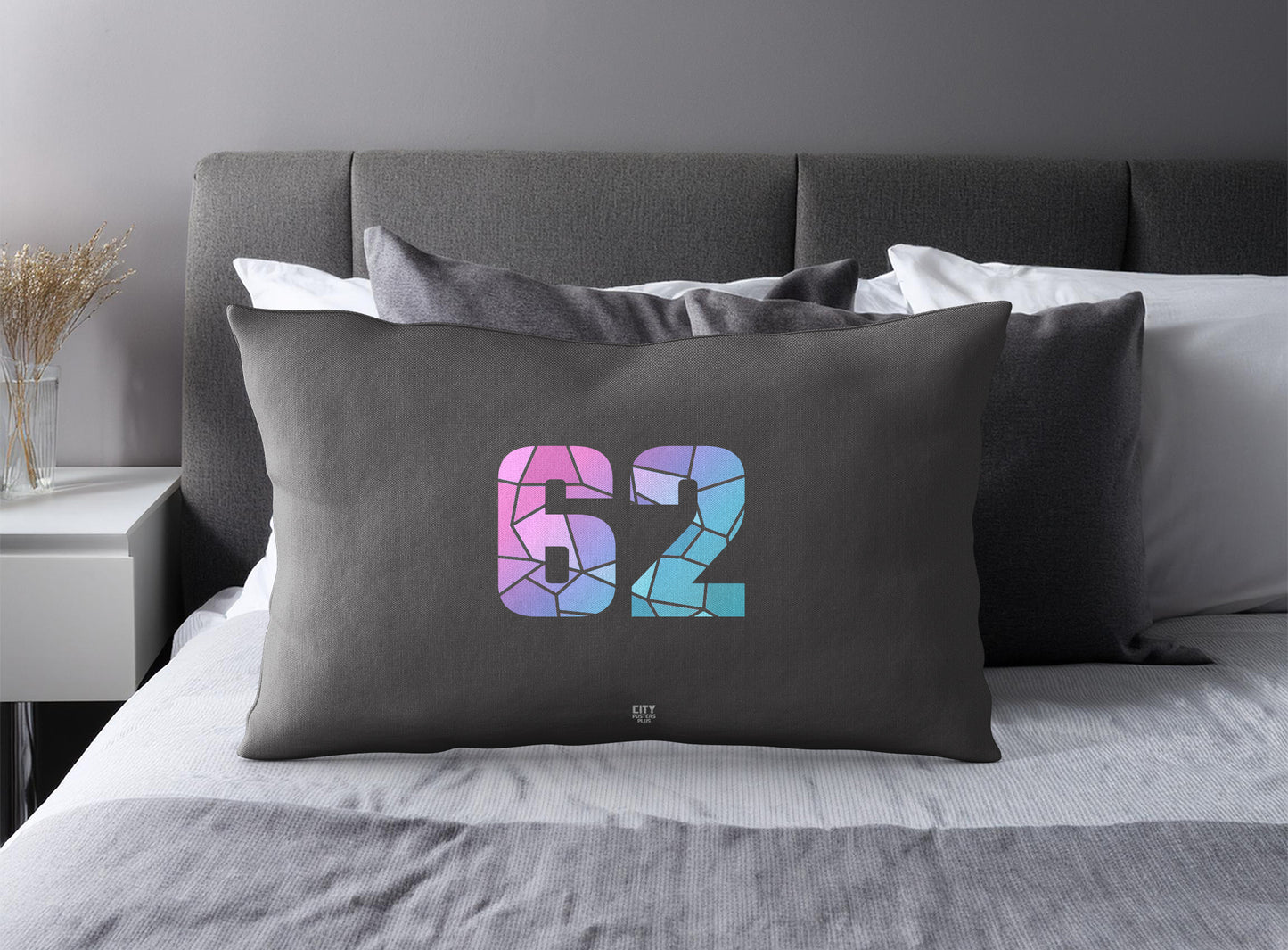Print Deliver Plus 62 Number Pillow Case and Pillow Throw (Charcoal Grey)