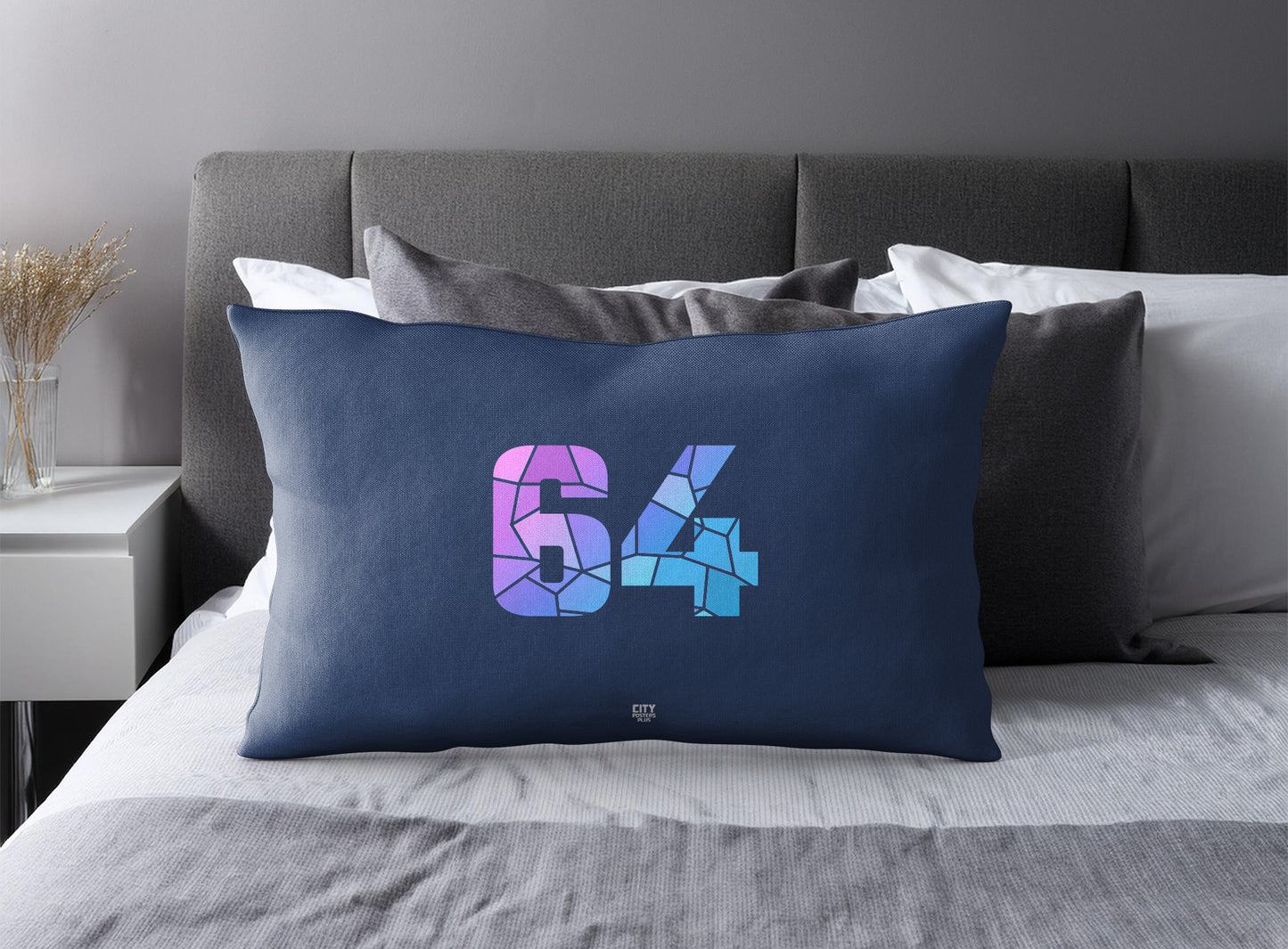 Print Deliver Plus 64 Number Pillow Case and Pillow Throw (Navy Blue)