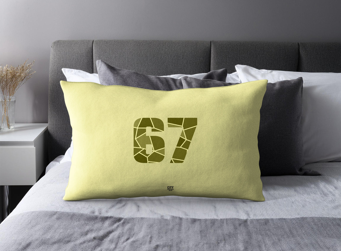 Print Deliver Plus 67 Number Pillow Case and Pillow Throw (Butter Yellow)