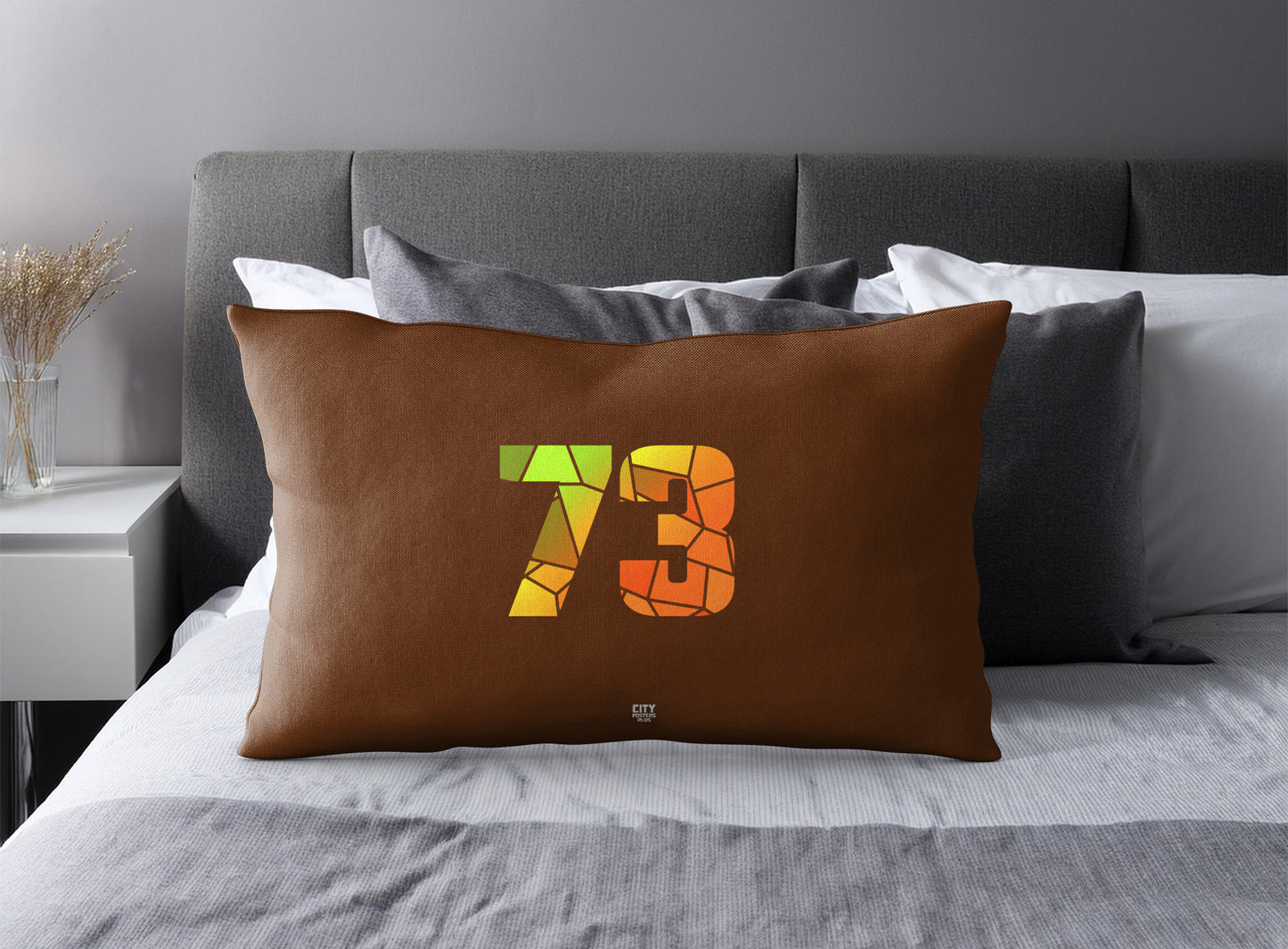 Print Deliver Plus 73 Number Pillow Case and Pillow Throw (Brown)