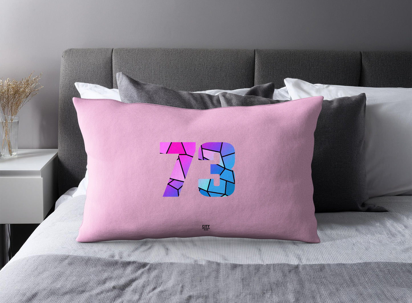 Print Deliver Plus 73 Number Pillow Case and Pillow Throw (Light Pink)