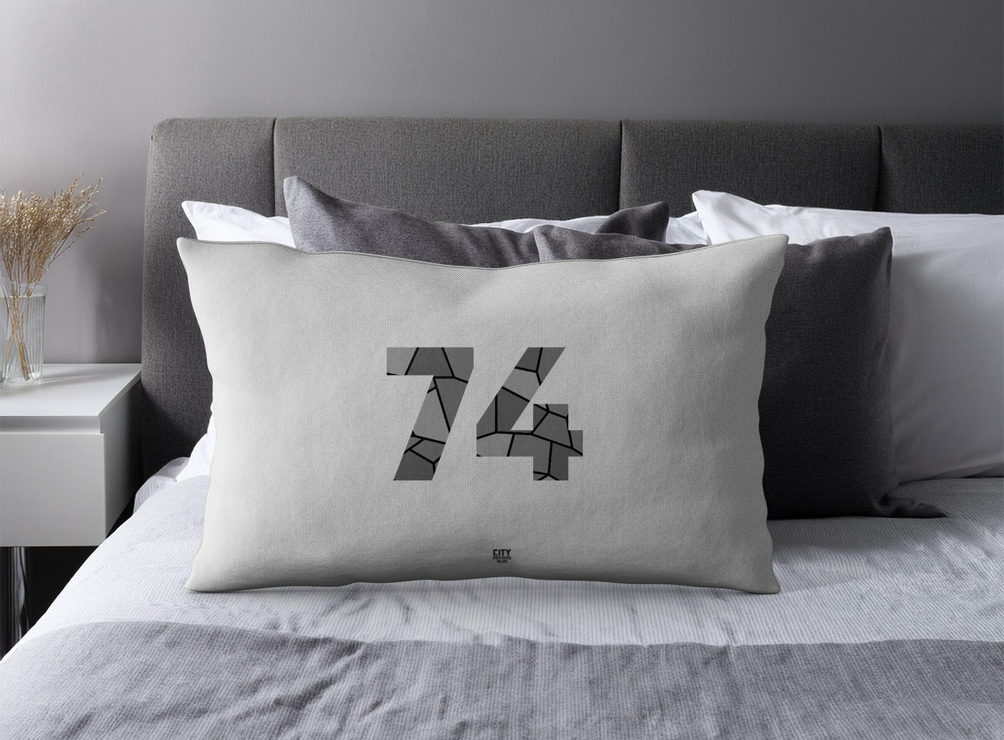 Print Deliver Plus 74 Number Pillow Case and Pillow Throw (Melange Grey)