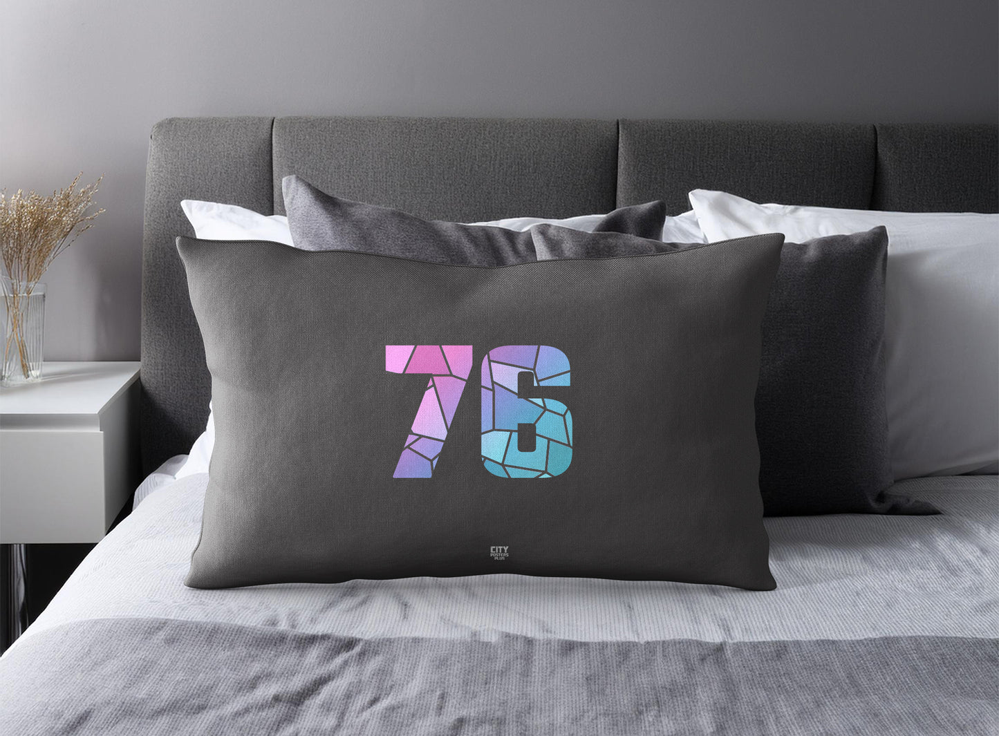 Print Deliver Plus 76 Number Pillow Case and Pillow Throw (Charcoal Grey)