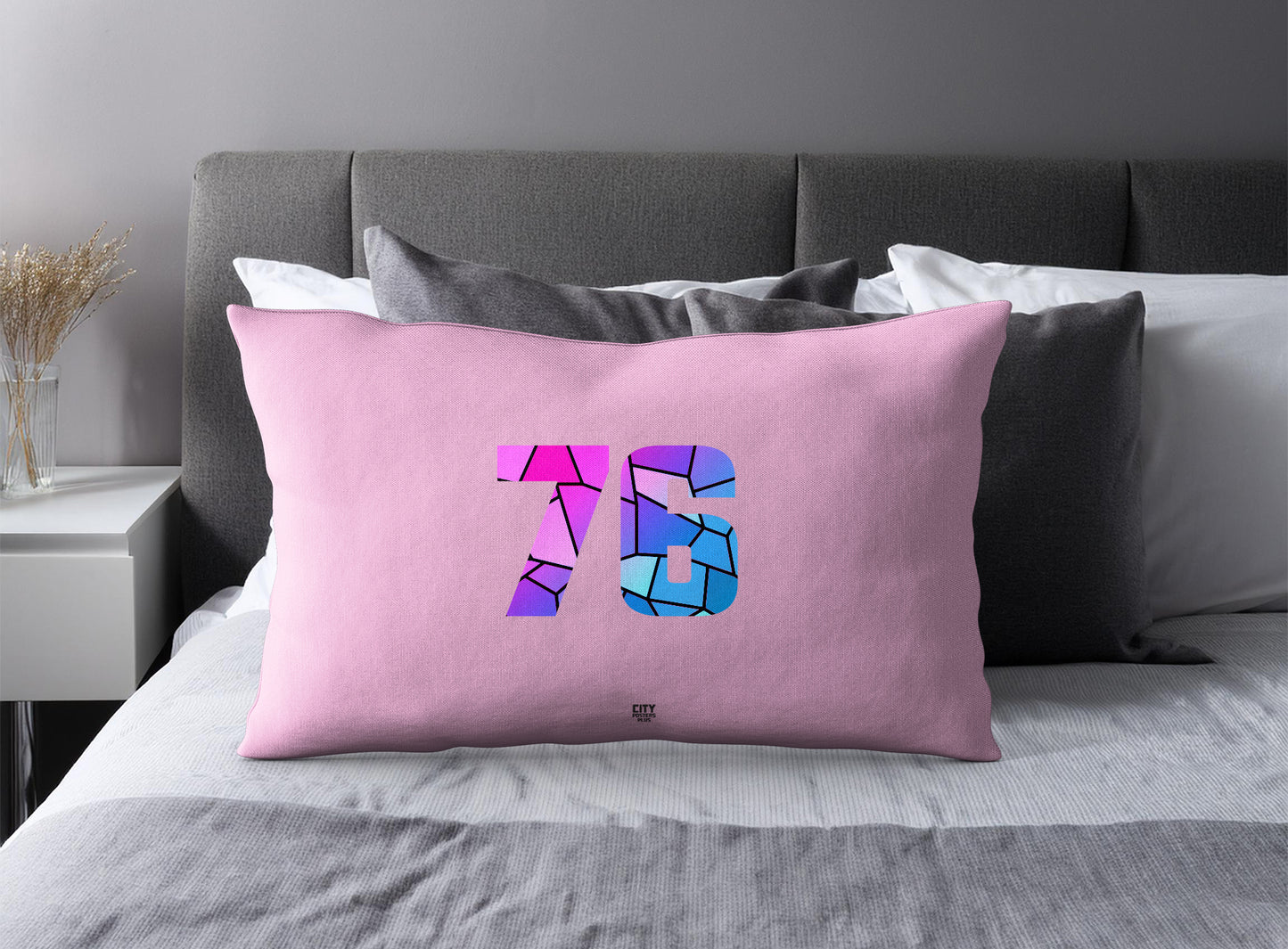 Print Deliver Plus 76 Number Pillow Case and Pillow Throw (Light Pink)