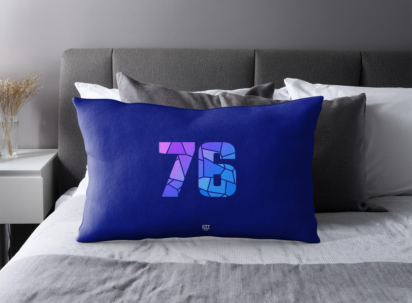 Print Deliver Plus 76 Number Pillow Case and Pillow Throw (Royal Blue)