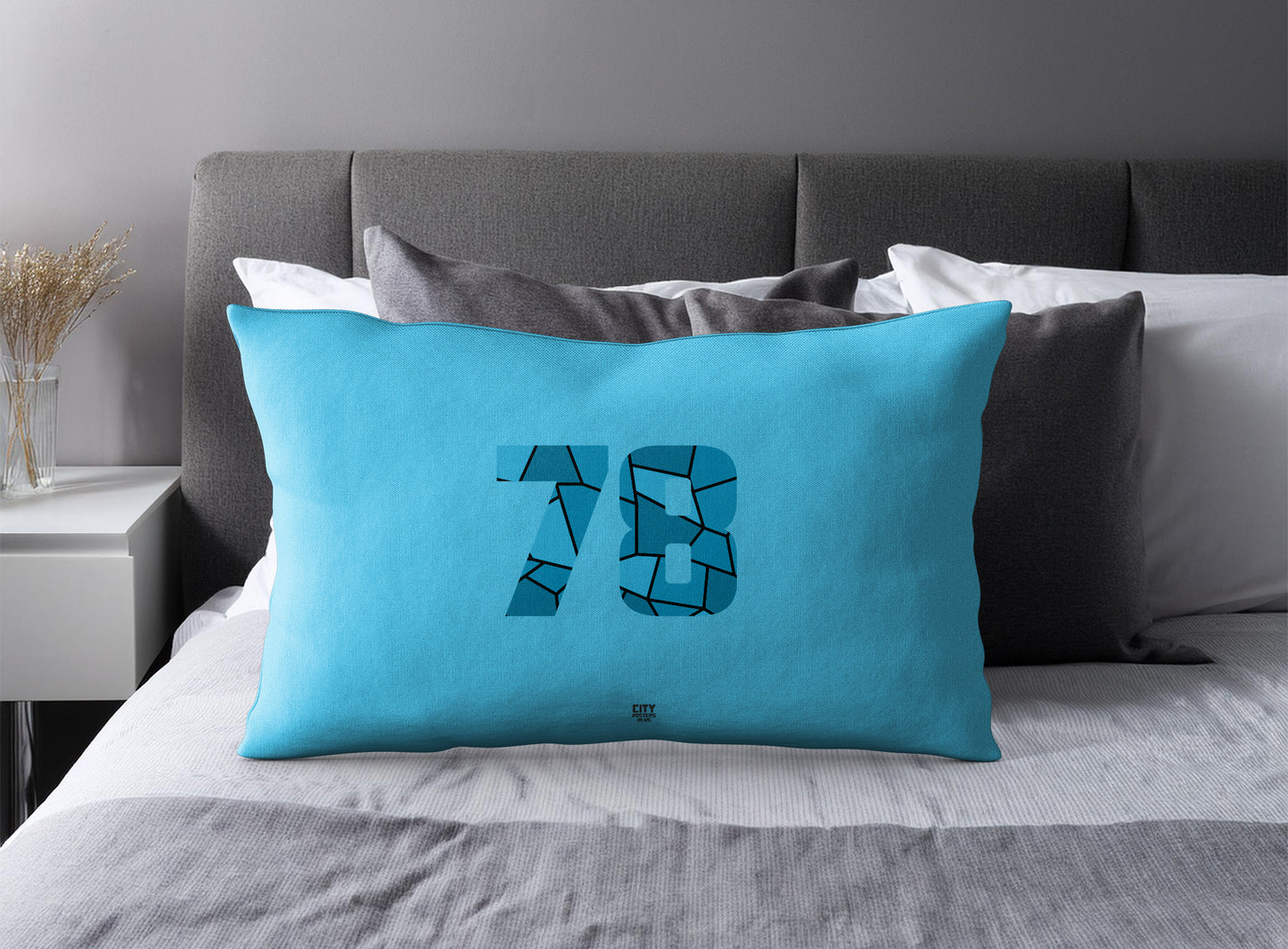 Print Deliver Plus 78 Number Pillow Case and Pillow Throw (Sky Blue)