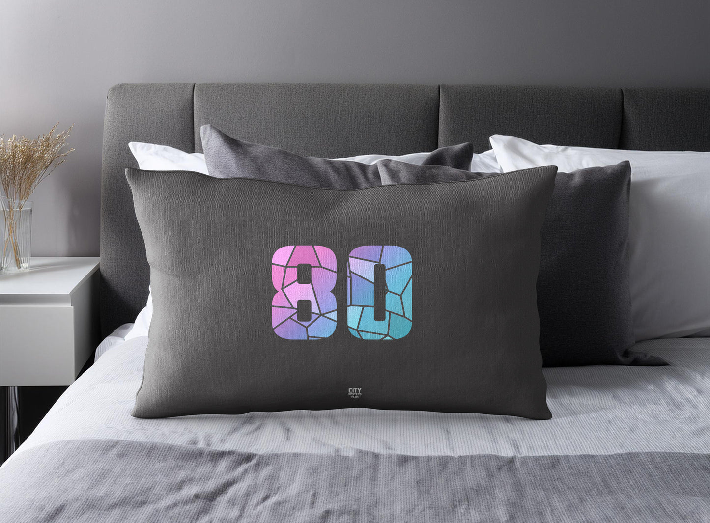 Print Deliver Plus 80 Number Pillow Case and Pillow Throw (Charcoal Grey)