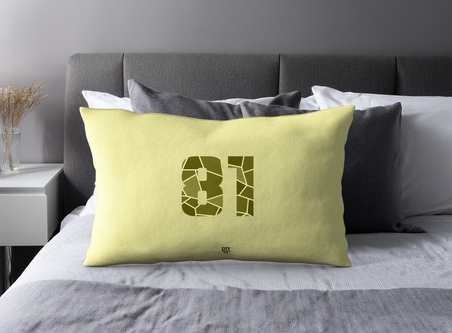 Print Deliver Plus 81 Number Pillow Case and Pillow Throw (Butter Yellow)