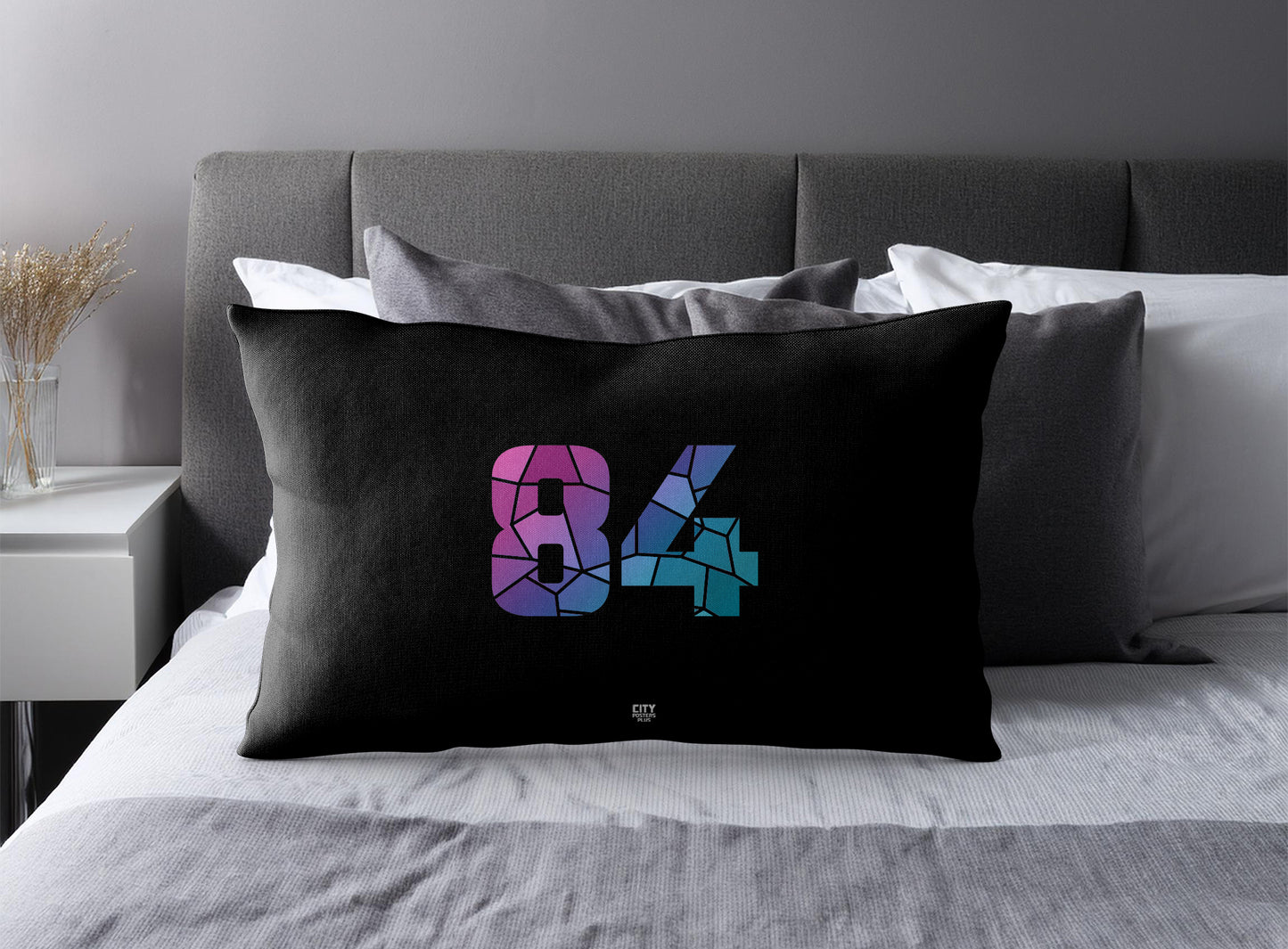 Print Deliver Plus 84 Number Pillow Case and Pillow Throw (Black)