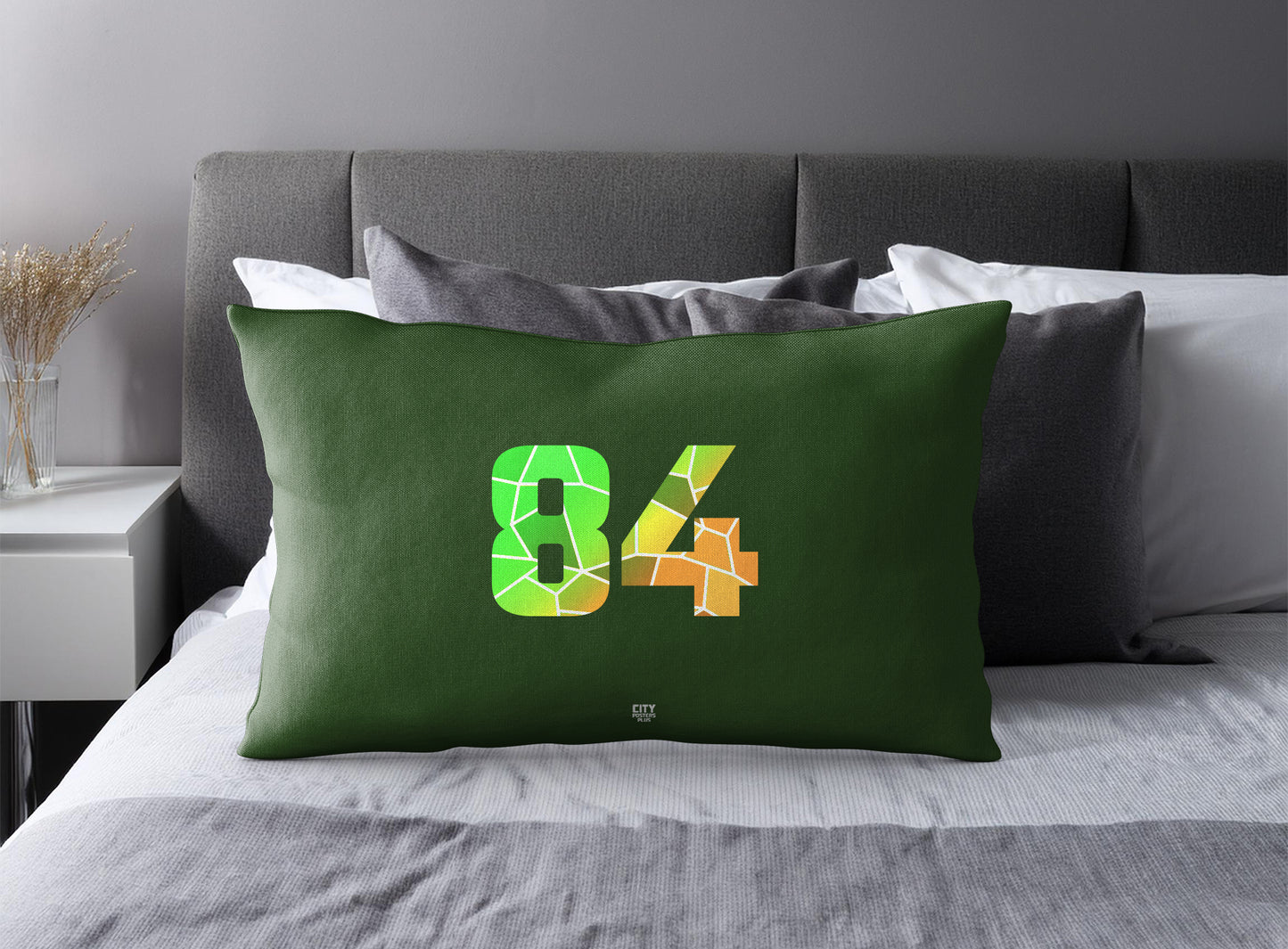 Print Deliver Plus 84 Number Pillow Case and Pillow Throw (Olive Green)