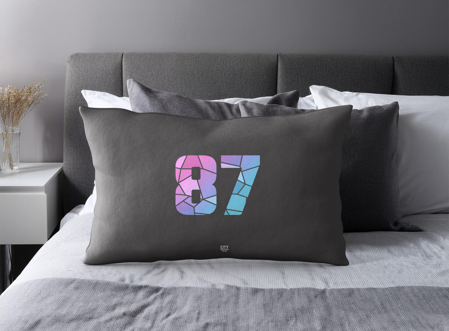Print Deliver Plus 87 Number Pillow Case and Pillow Throw (Charcoal Grey)