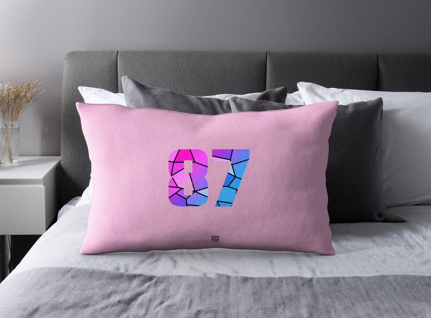 Print Deliver Plus 87 Number Pillow Case and Pillow Throw (Light Pink)