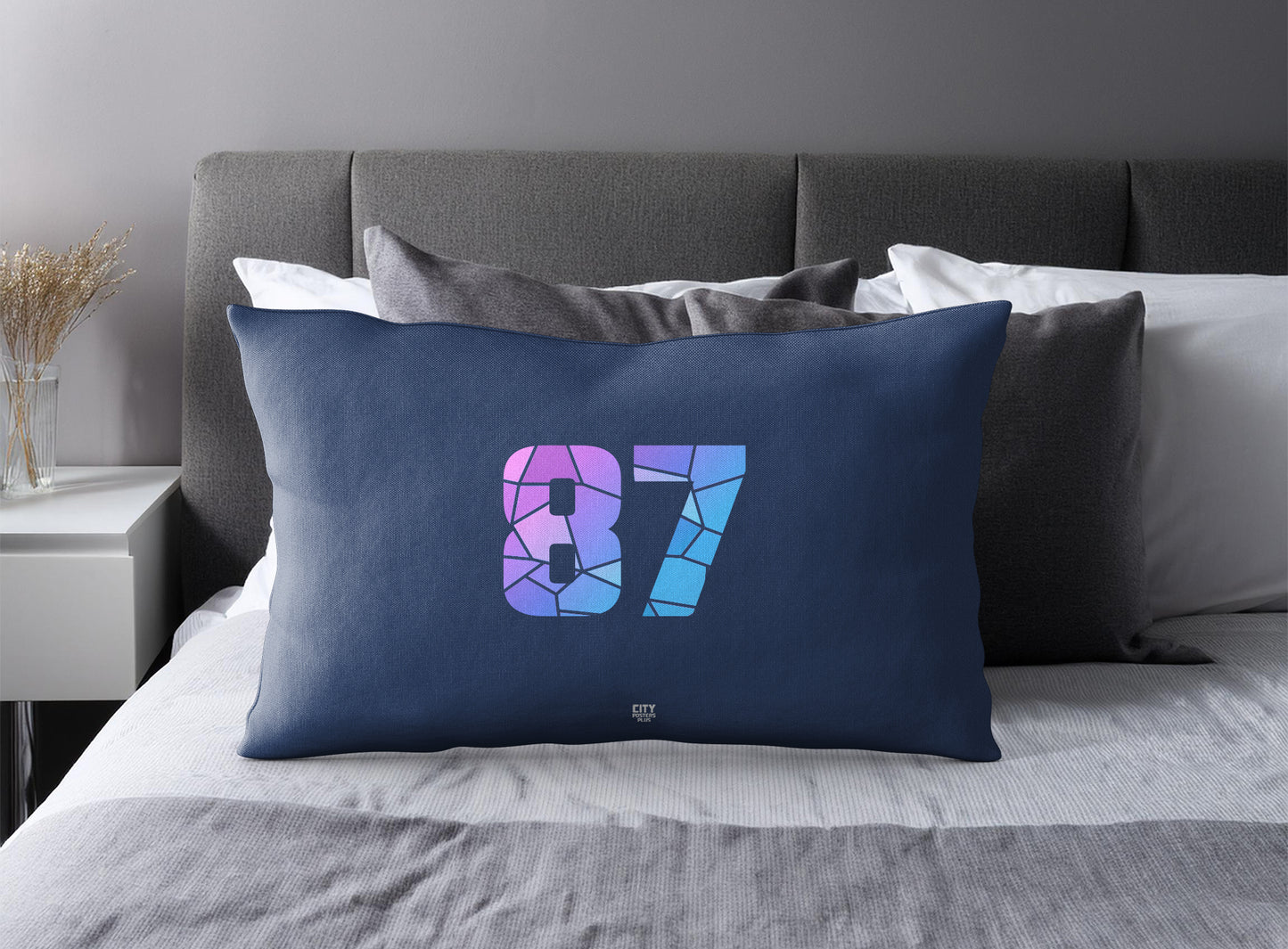 Print Deliver Plus 87 Number Pillow Case and Pillow Throw (Navy Blue)