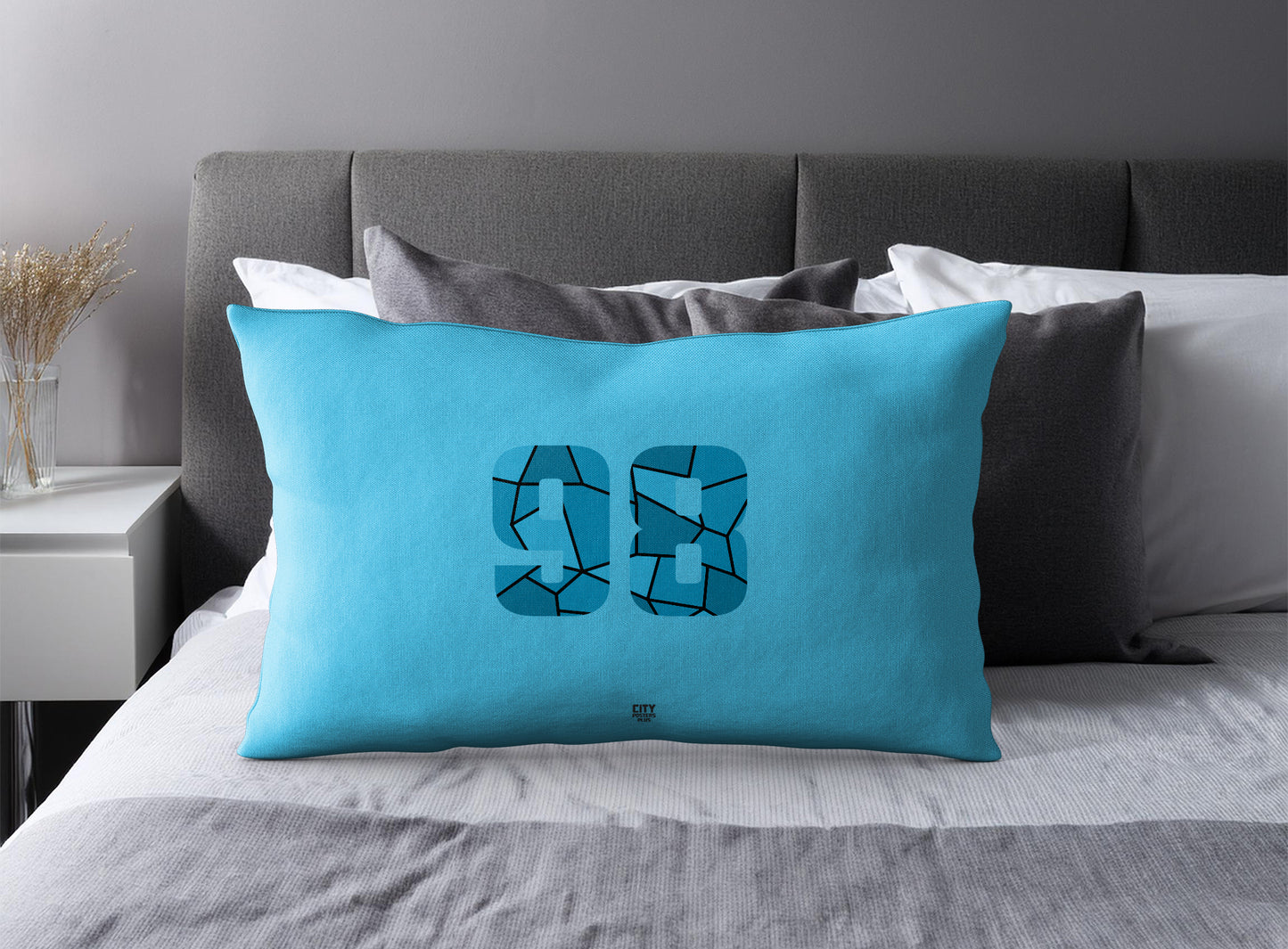 Print Deliver Plus 98 Number Pillow Case and Pillow Throw (Sky Blue)
