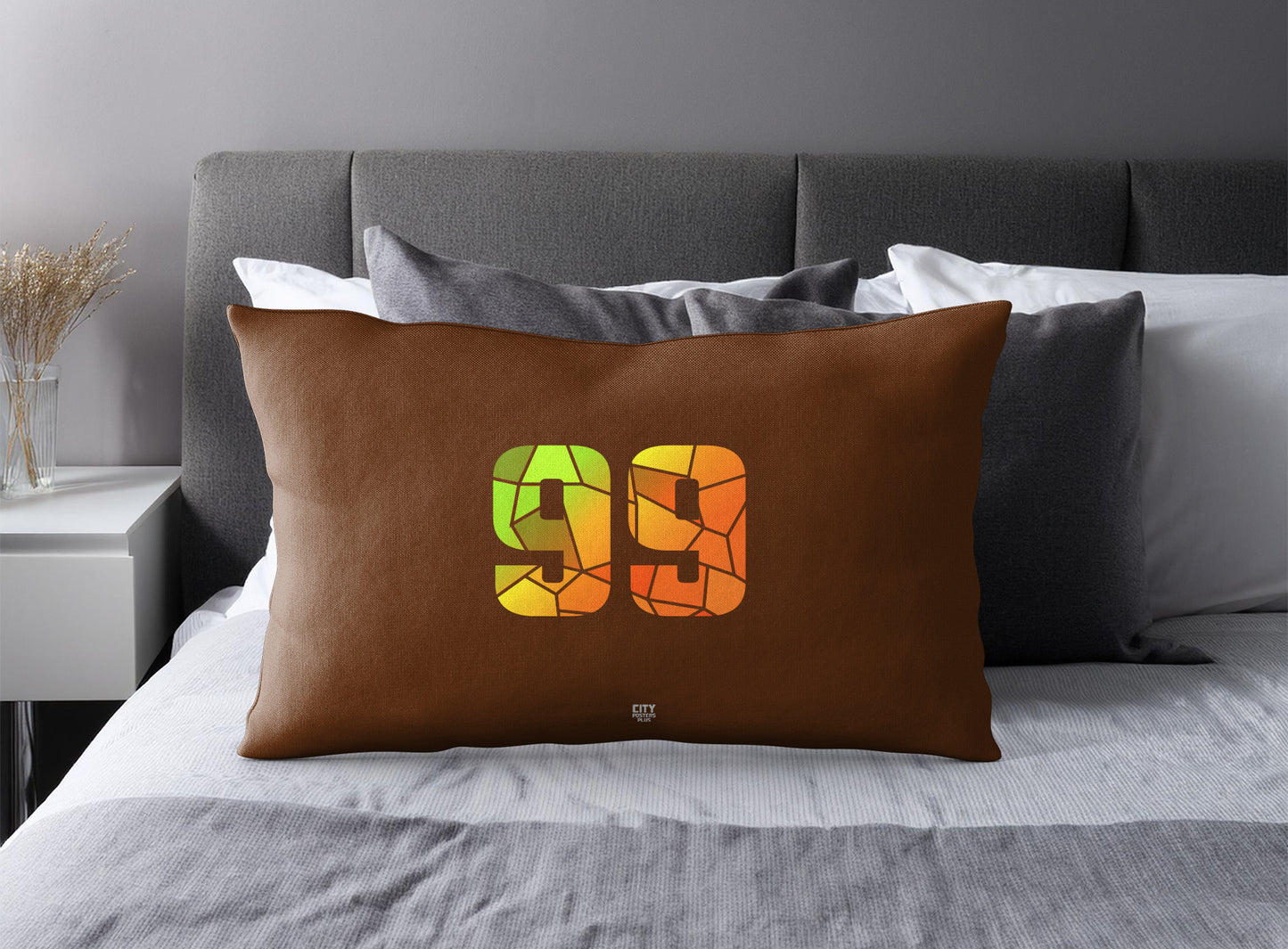 PDP 99 Number Pillow Case and Pillow Throw (Brown)