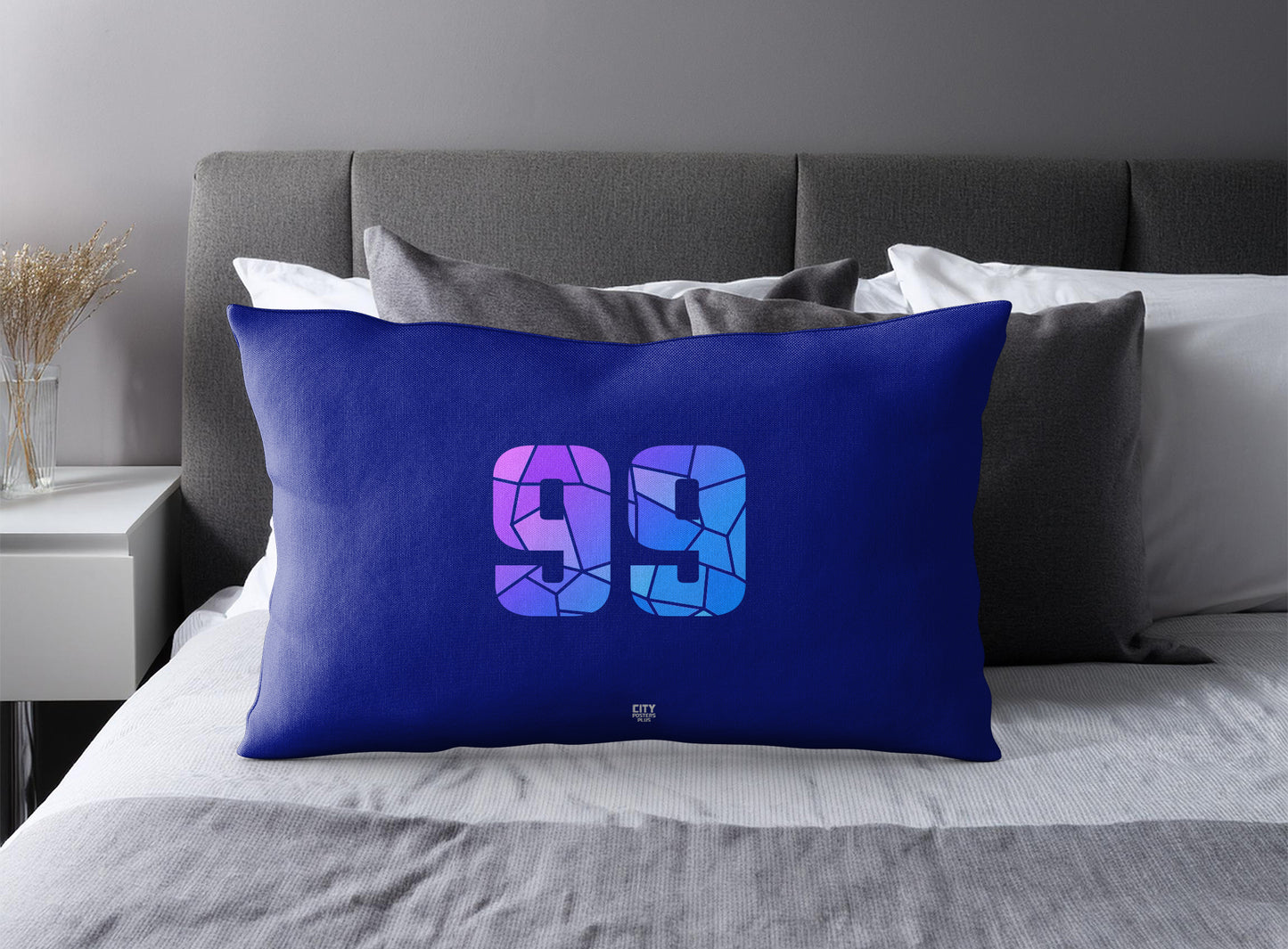 Print Deliver Plus 99 Number Pillow Case and Pillow Throw (Royal Blue)