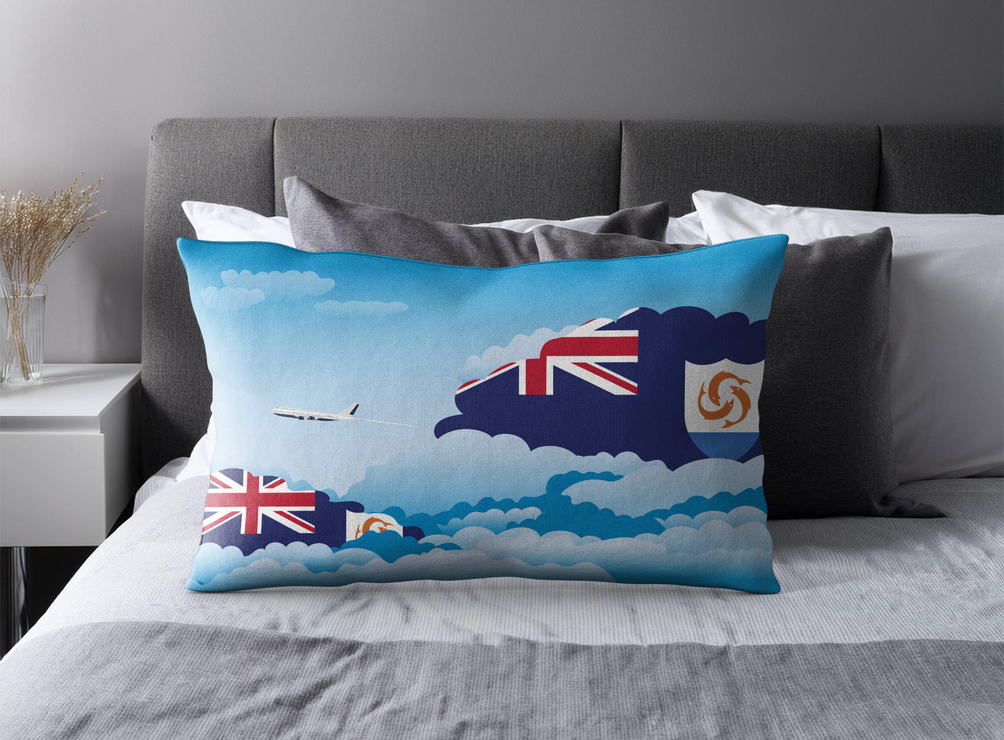 Anguilla Day Clouds Pillow Case and Pillow Throw
