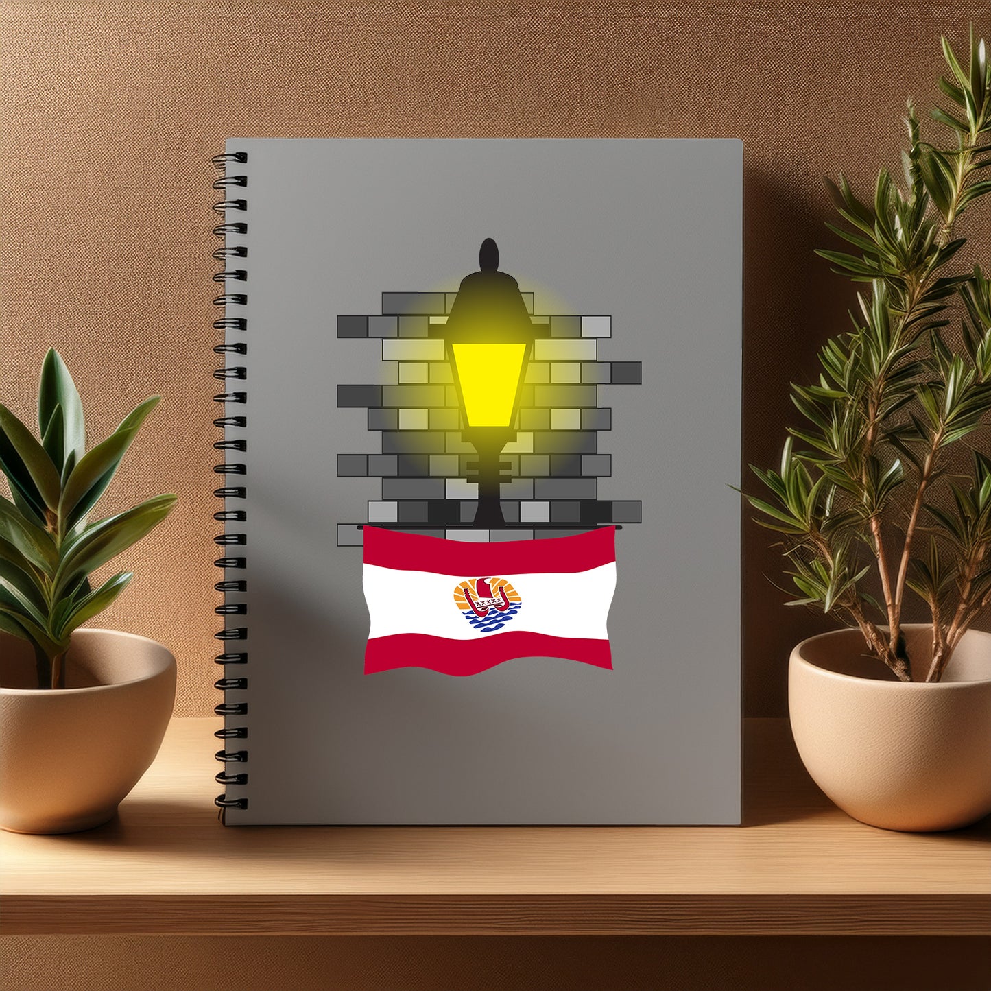 French Polynesia Street Lamp Bricks Notebook