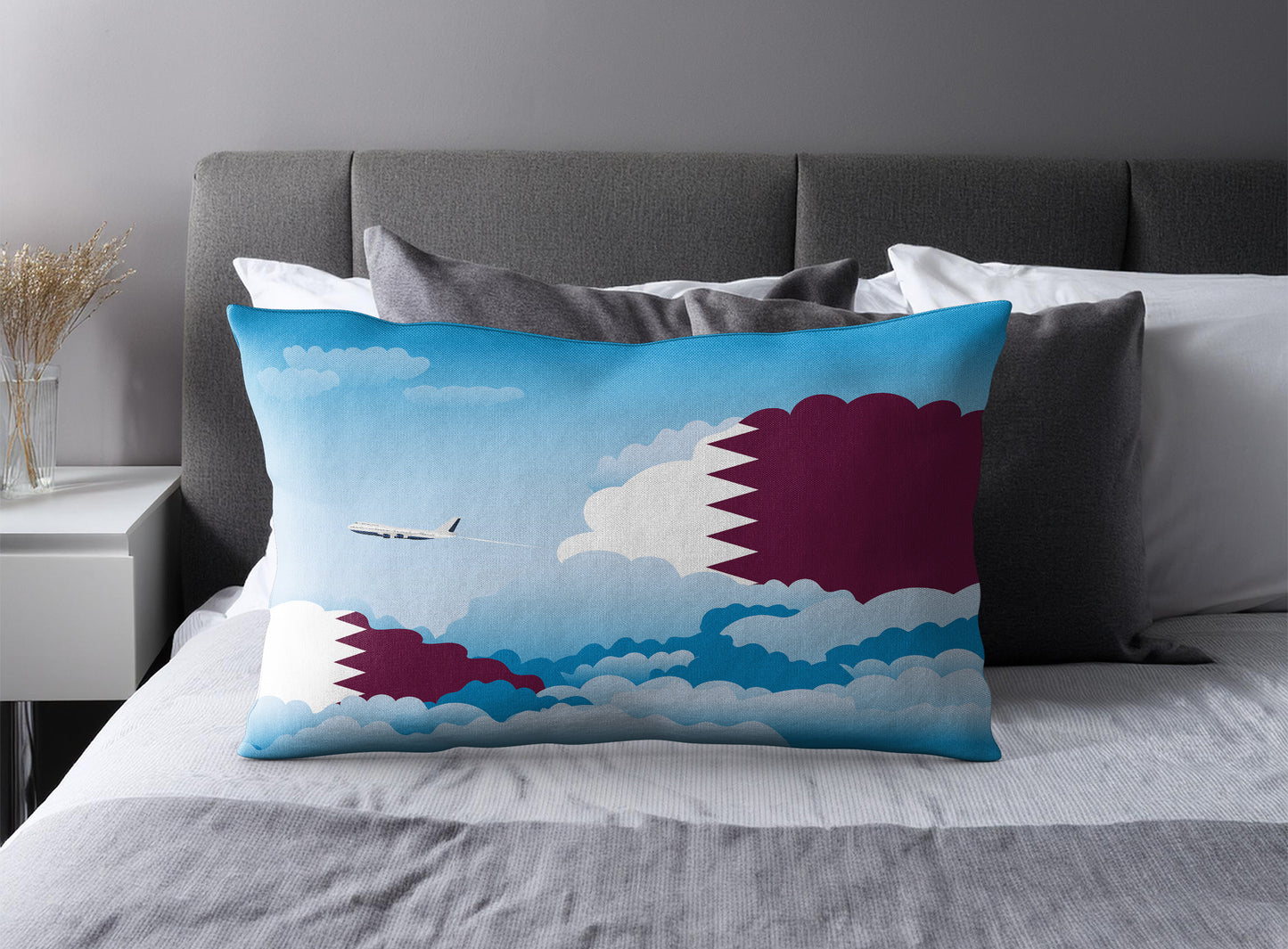Qatar Day Clouds Pillow Case and Pillow Throw